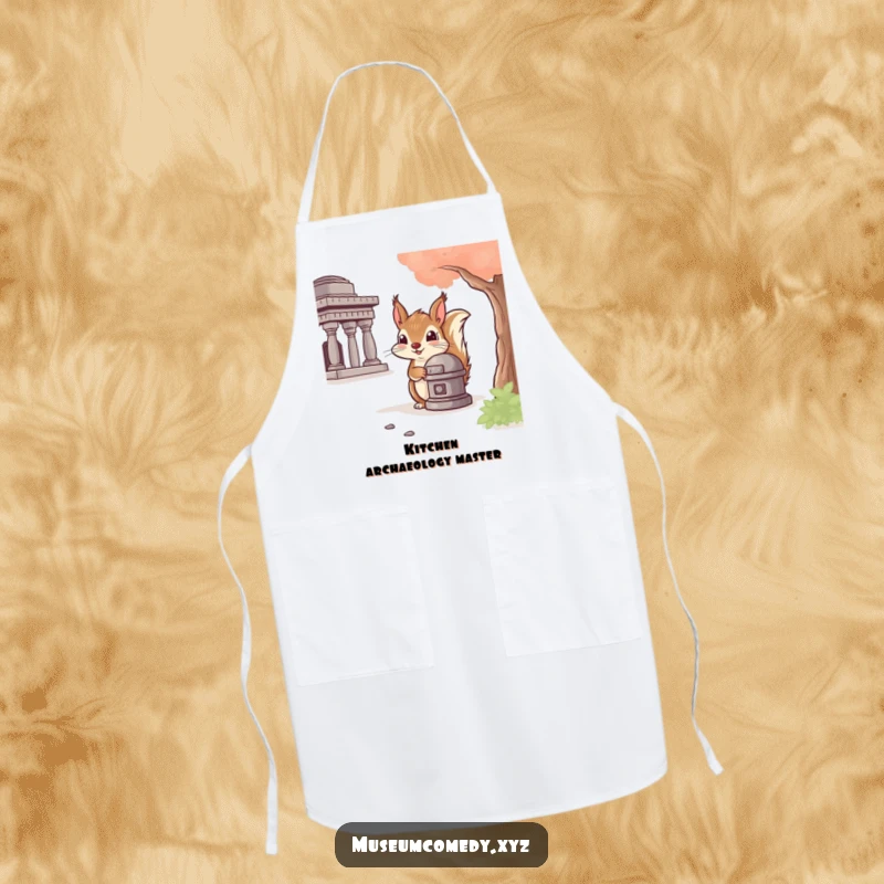 Funny Squirrel Artifact Apron: A cheeky squirrel peeks from behind a historical item, making this apron a humorous and practical kitchen accessory.