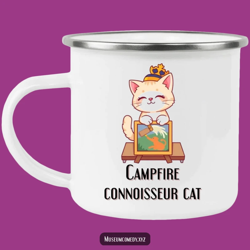Funny Regal Cat Curator Camping Mug: Adventure-Ready Art Drinkware