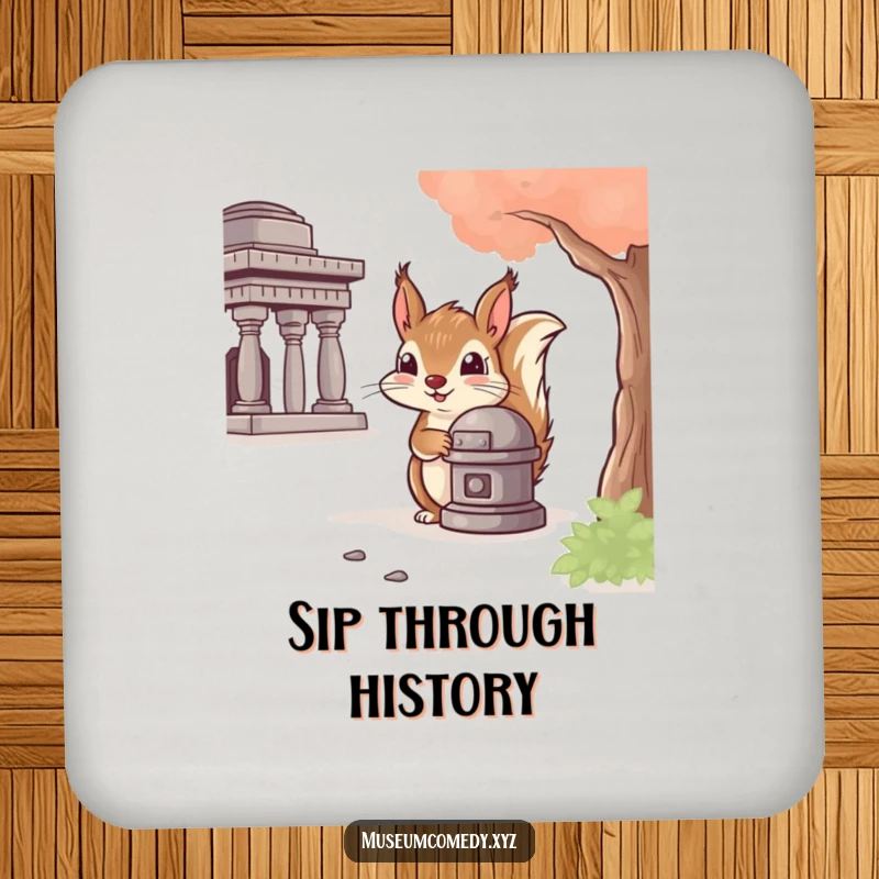Funny Squirrel Artifact Coasters: A cheeky squirrel peeks from behind history, providing humorous protection for your tables.
