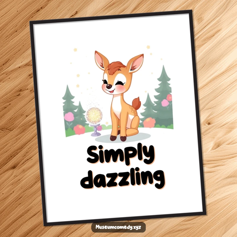 Funny Deer Fawn Poster: A joyful fawn gazes in awe at a glittering display, adding a touch of enchanting wonder to any wall.