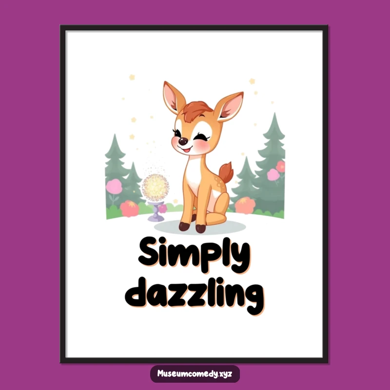 Funny Deer Fawn Poster: Joyful Sparkle Scene, Perfect Funny Wall Art Gift