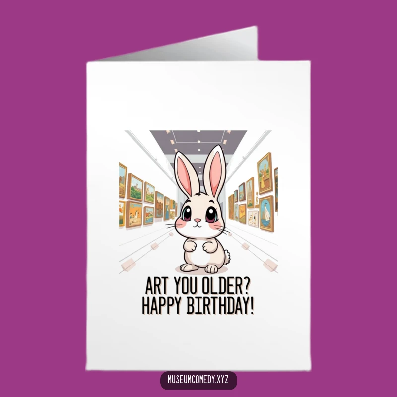 Free Printable Funny Birthday Card: Curious Rabbit Art Gallery Explorer