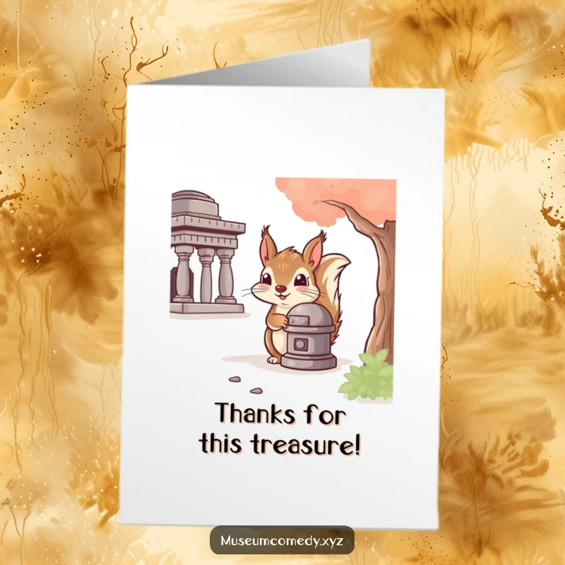 Funny Free Printable Thank You Card: Cheeky squirrel peeks from history artifact, a downloadable thank you.